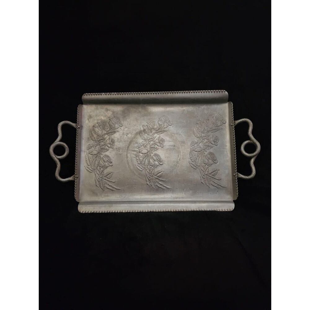 Vintage Hammercraft Serving Tray Platter Floral Design Aluminum Made With Handle